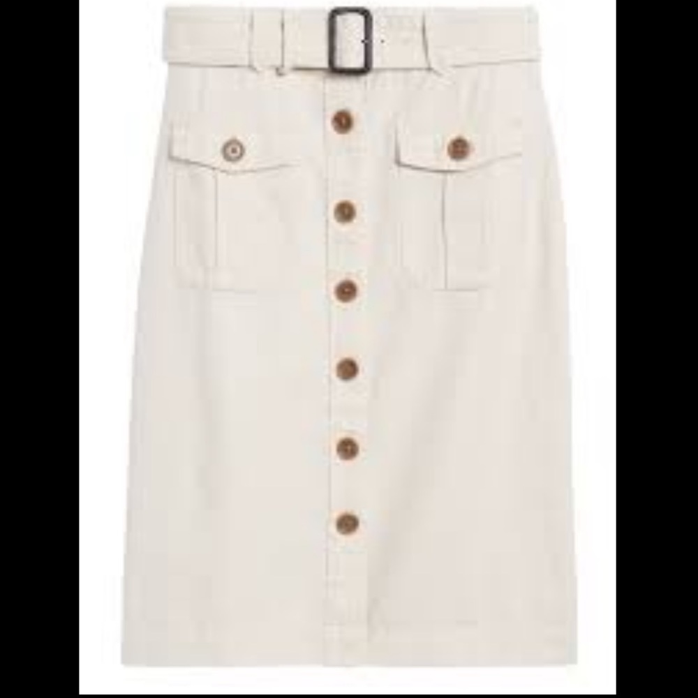 Banana republic cream cotton linen button down skirt